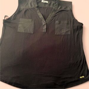 Calvin Klein Black Polo Collar Blouse with Gray Accents